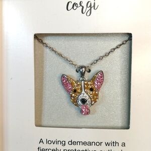 Corgi NWT silvertone necklace. Pink, white,& tan rhinestones. J1